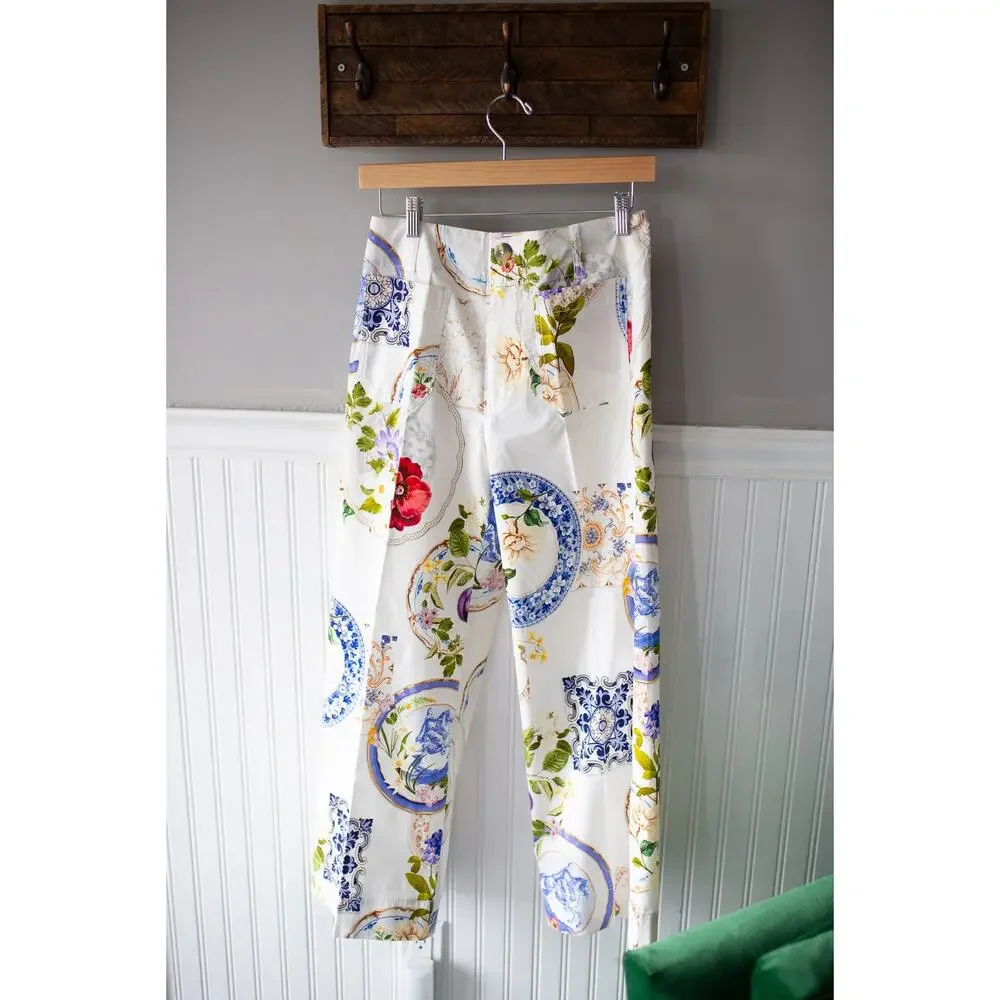 Anthropologie The Colette Cropped Wide-Leg Pants Magic Fabric Edition 26 Floral - Picture 3 of 8